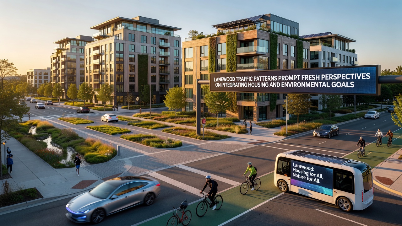 Close-up of traffic sensors and bike lane integration along a Lanewood residential street