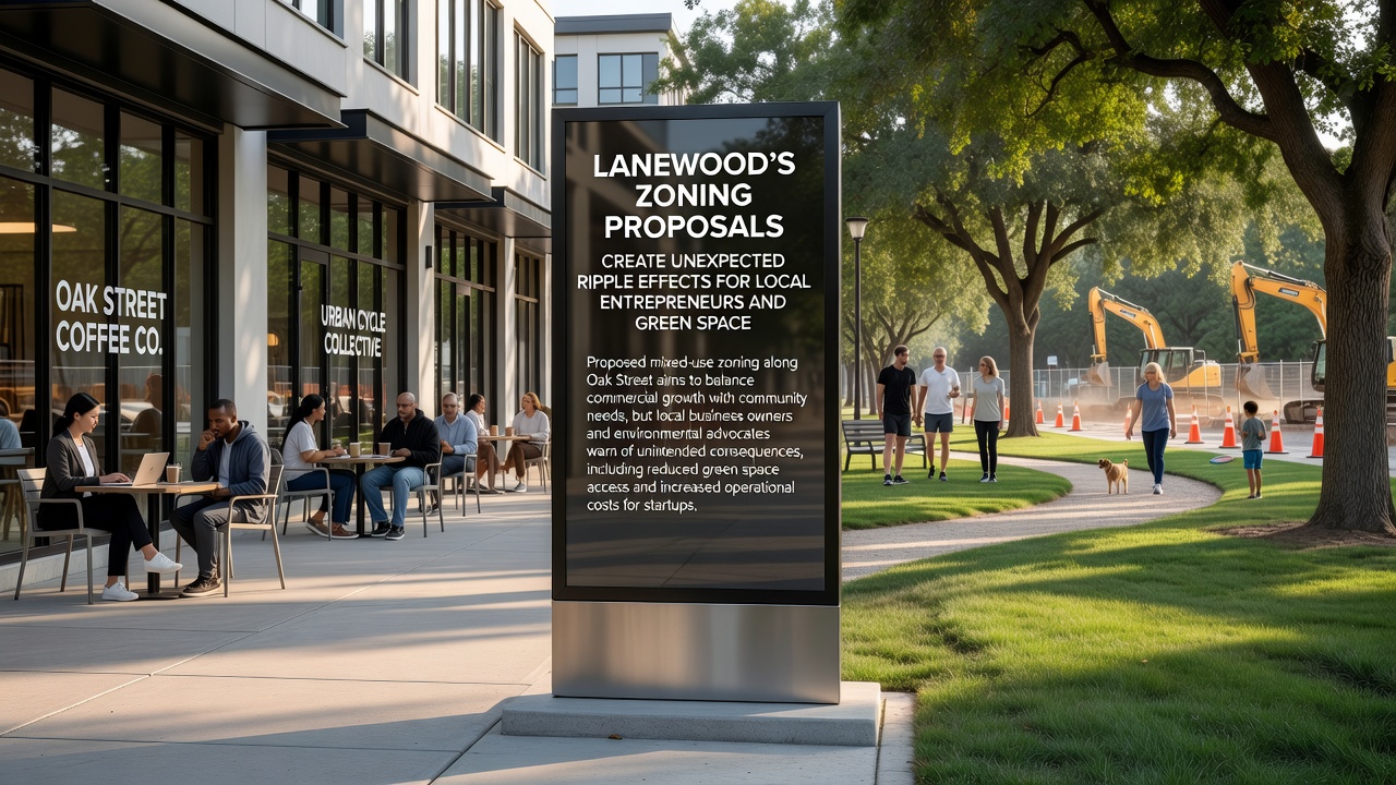 Community meeting in Lanewood with maps and zoning diagrams displayed for public review